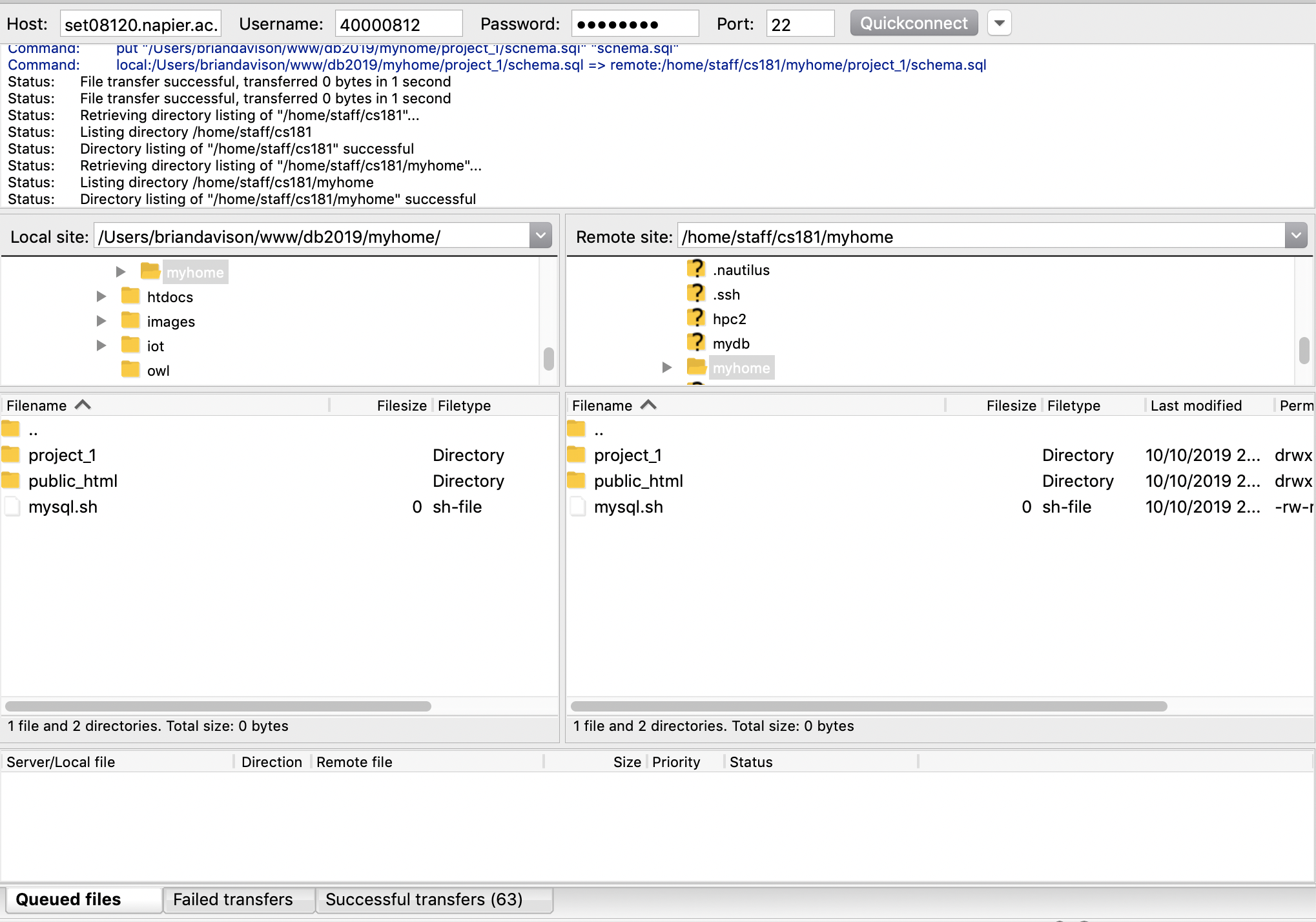 The Filezilla (S)FTP interface