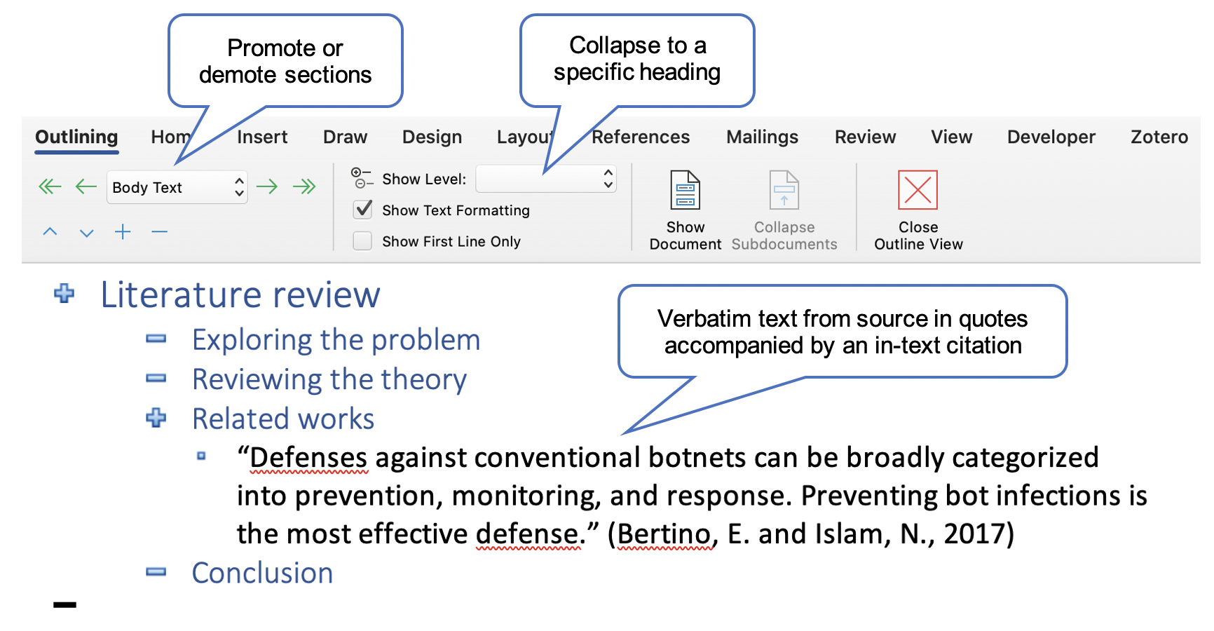 Word outline view